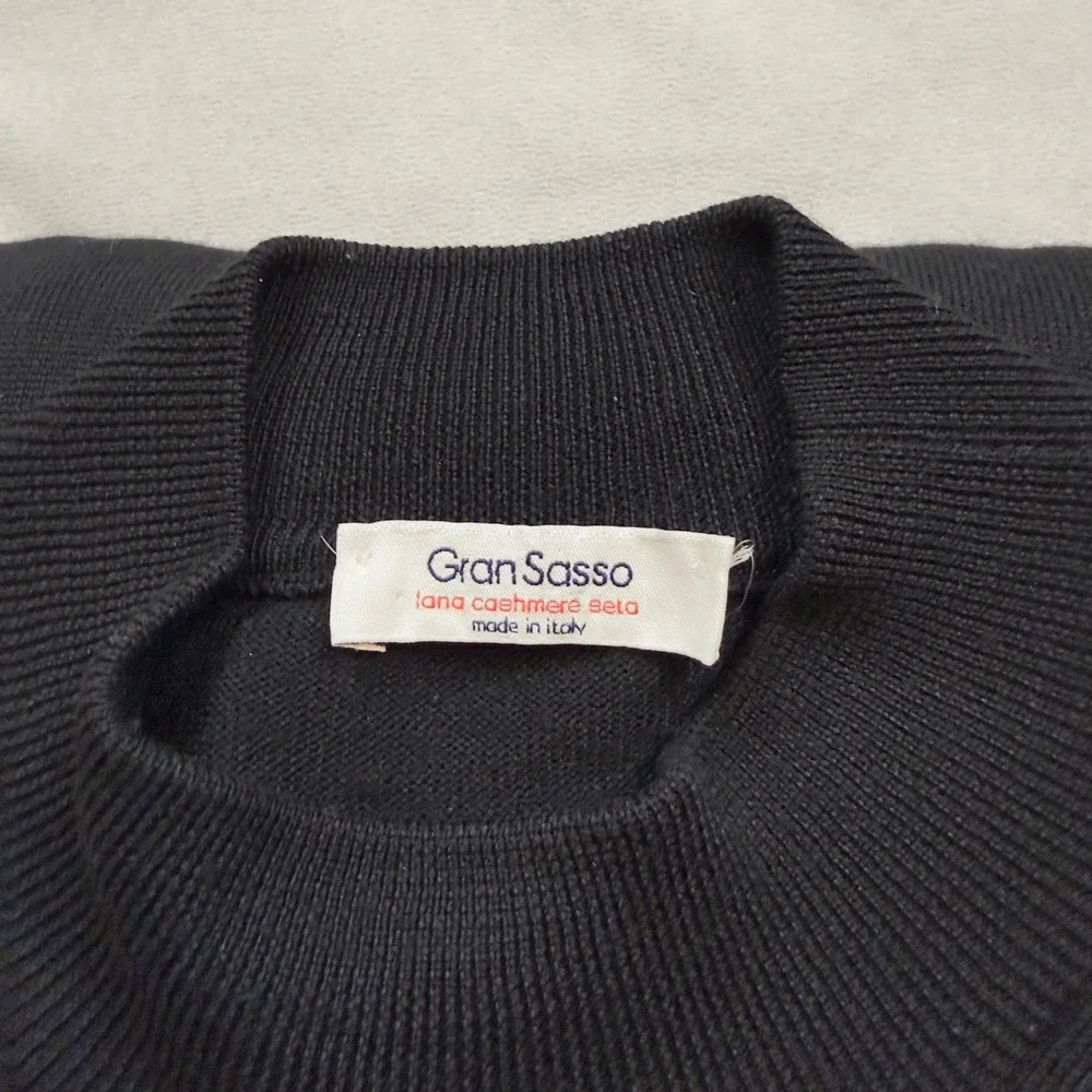 Gran Sasso Mens Black Wool Cashmere Silk Mock Neck Sweater Made in Italy XL